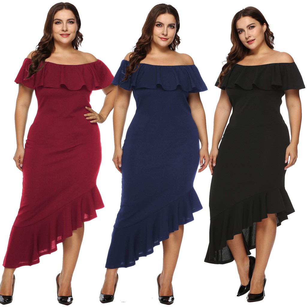 Women Plus Size Party Dress Off Shoulder Ruffles Party Bodycon Big Size Dress Xl 5xl 846 Shopee Singapore