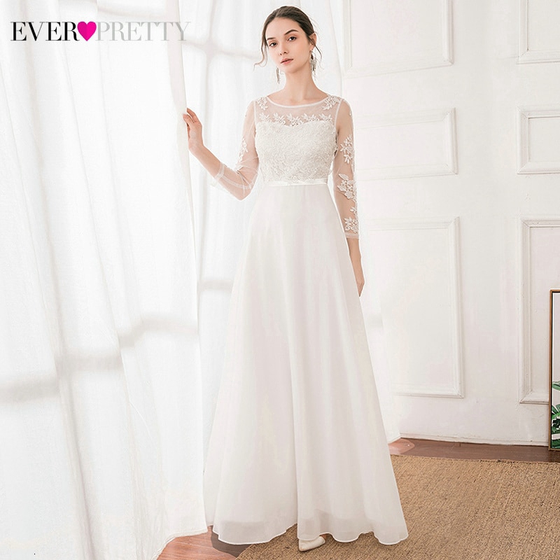 Every Pretty White Wedding Dress Elegant Lace Chiffon Dress A Line Long Sleeve Maxi Dress Korean Dress Women Gown 0867round Neck Print Chiffon Dream Simple Light Wedding Dress Suitable For Island Photo Dinner