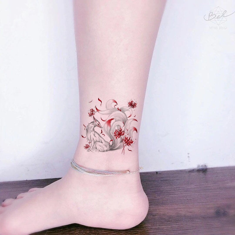 Tattoo Stickers❍Color Nine-Tailed Fox Ink Painting Version Male And Female Clavicle Wrist Ankle Small Picture Simulation | Shopee Singapore 800_x_800_jpg