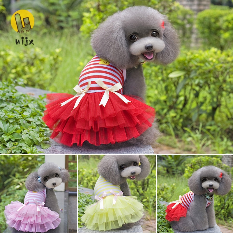 Wijx Summer Korean Summer Dog Lace Tullle Dress Pet Dog Pettiskirt Princess Striped Bowknot Tutudress Puppy Costume Sg Shopee Singapore