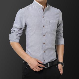 Men Shirt Casual Fashion Slim Fit Formal Shirts Stand Collar Long Sleeve Shirts Office Top Clothing Shopee Singapore