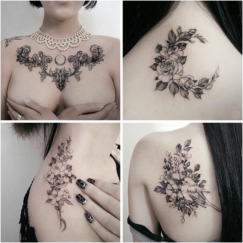 A Set Dark Line Anti Tattoo Body Sticker Female Lasting Sexy Temptation Flower Brooch Arm Big Pattern Shopee Singapore