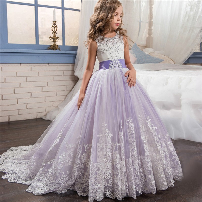 Flower Girl Dresses Wedding Little Bridesmaid Lace Formal Princess Purple Gown Shopee Singapore