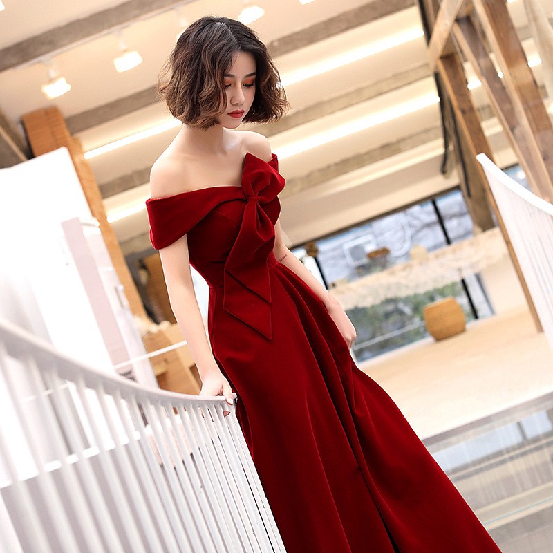 Off Shoulder Sleeveless Red Women Dress Singing Perform Princess Dress Evening Gown Birthday Party Host Maxi Long Dress Shopee Singapore