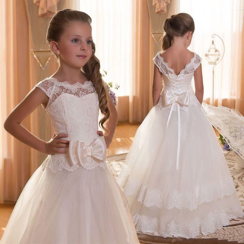 White Girdle Formal Party Dresses For Girls Princess Dress Teenage Children Prom Wedding Gown Lace Girls Dresses Shopee Singapore
