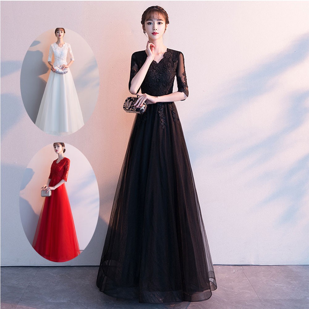 Women Slim Maxi Dress Girl White Piano Playing Dress Wedding Dinner Party Red Dress Trailing Dress Concert Dress Shopee Singapore