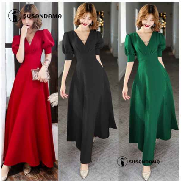 Bridal Dinner Toast Clothing Elegant Slim Solid Deep V Wedding Evening Long Gown Christmas Cocktail Maxi Party Dress Shopee Singapore