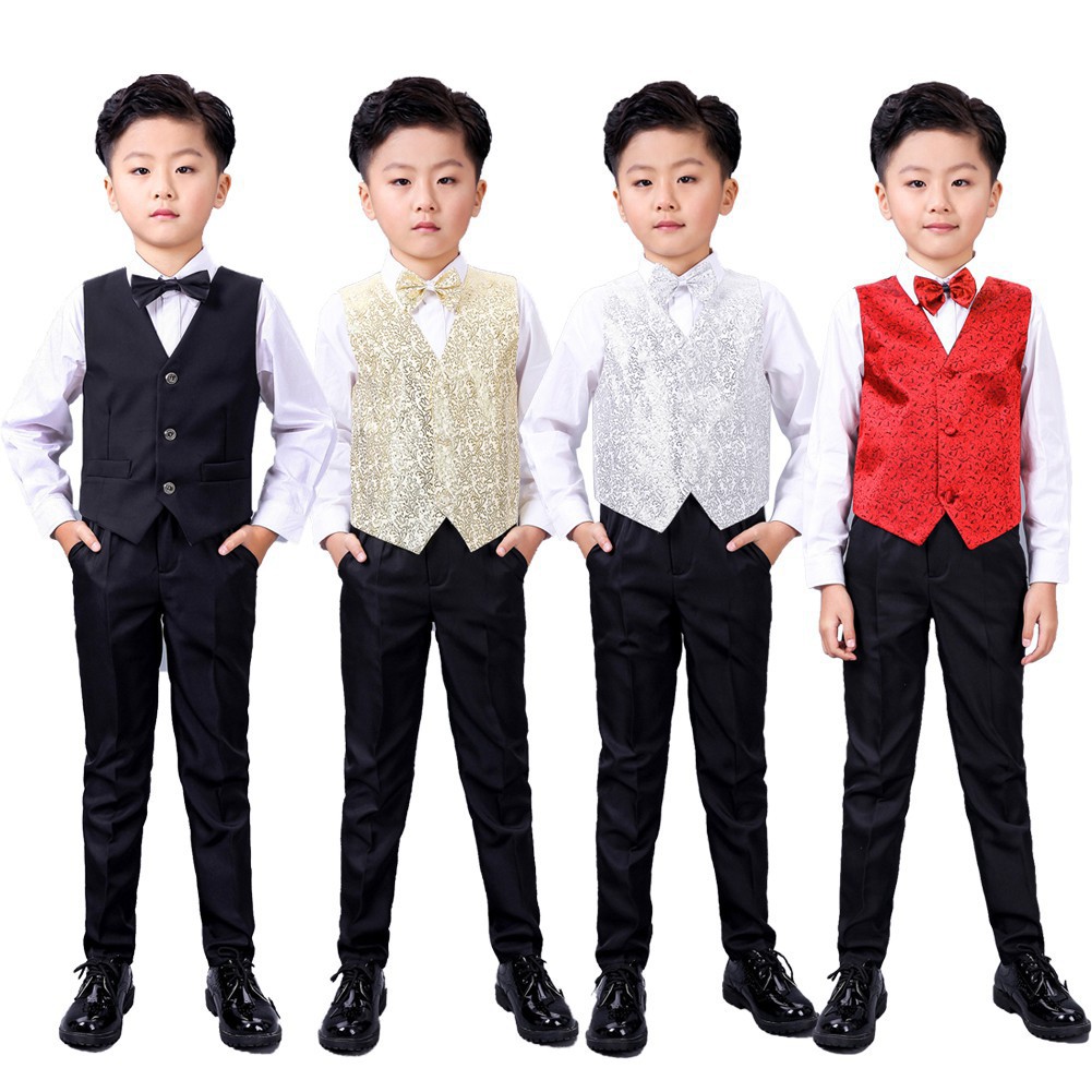 4pcs Boys Suit Set Wedding Party Formal Wear Kids Outfits Vest Shirt Tie Pants Shopee Singapore