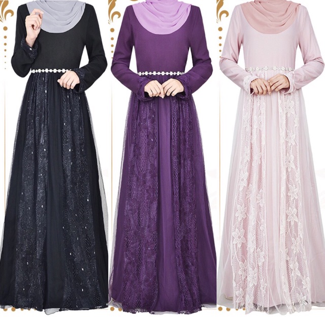 Hot Plus Size Free Size Dress Jubah Dinner Lace Bridesmaid Tunang Nikah Muslimah Fashion Labuh Shopee Singapore