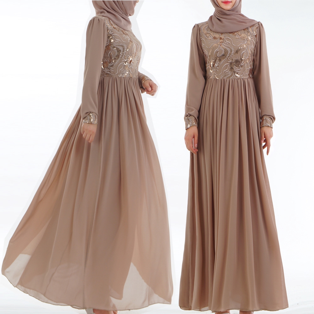 Abaya Muslim Islam Dress Women Embroidered Champagne Wedding Bridesmaid Dinner Party Dress Shopee Singapore