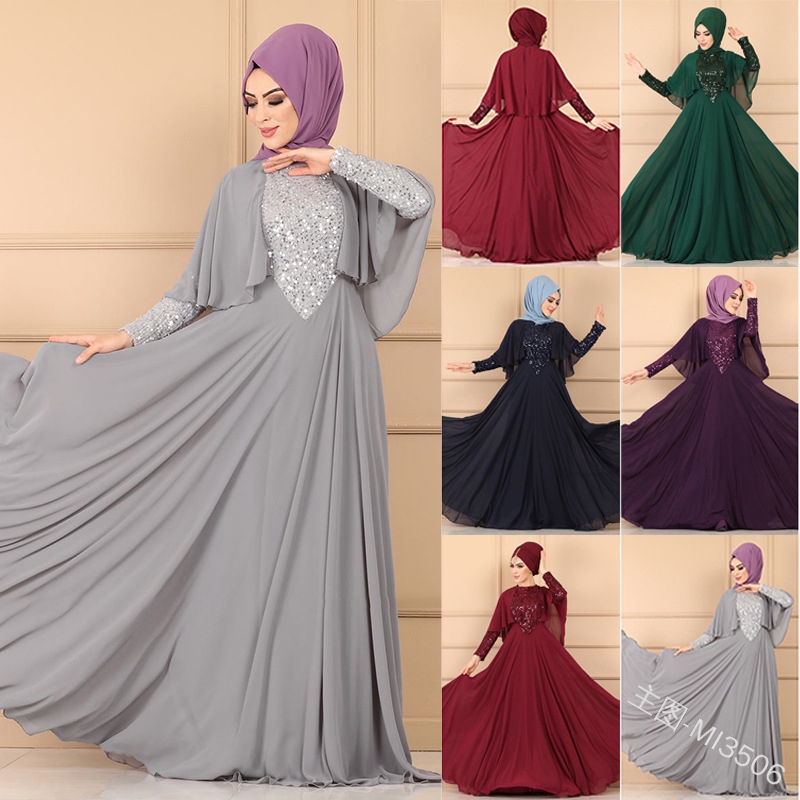 Large Size Dress Women Muslim Dubai Islam Sequine Pleated Maxi Dress For Occasion Host Dinner Dance Shopee Singapore