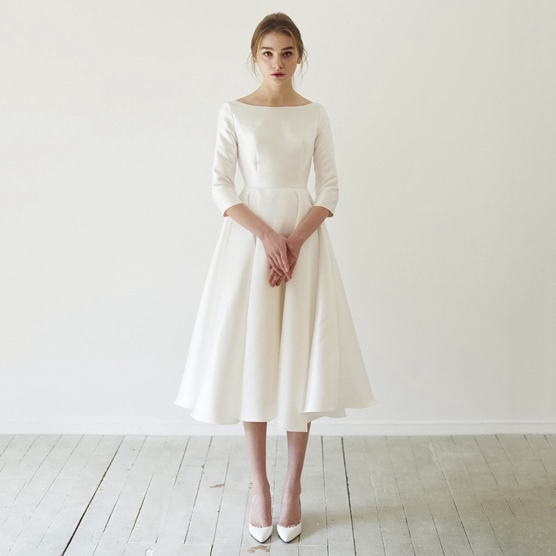 Women Stain Dress Long Sleeve Wedding Gown Midi Dress Bridal Evening Gown Piano Performance Dress Concert Party Dress Shopee Singapore