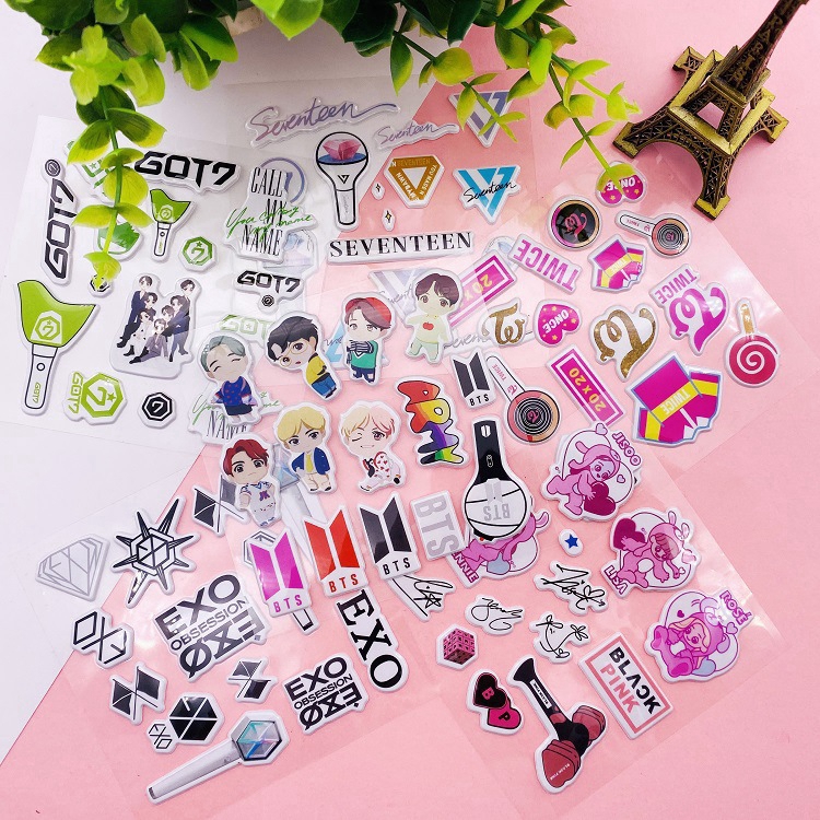 kpop bts bt21 blackpink exo got7 transparent cartoon stickers for luggage notebook phone shopee singapore