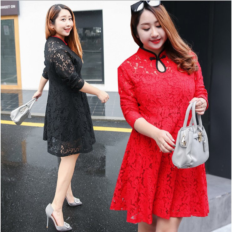 Plus Size Women Long Sleeve Lace Cheongsam Dress Chinese Traditional Clothing Shopee Singapore