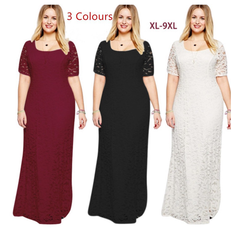 Super Plus Size Xl 9xl Big Girl Party Wedding Women Long Dress Lace Maxi Dresses Shopee Singapore