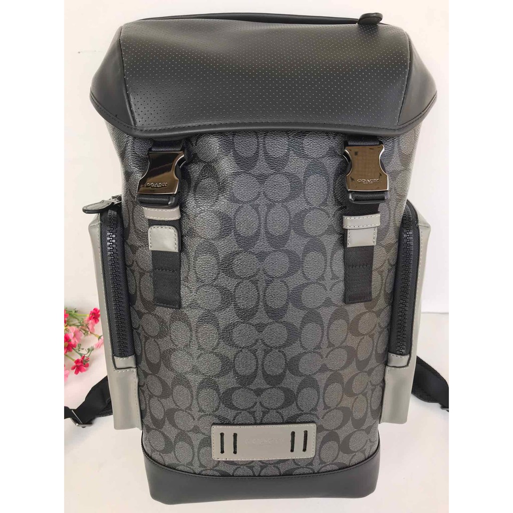 Coach F79901 Men S Mountaineering Bag Flap Drawstring Backpack First Layer Leather Coated Pvc Super Inside Shopee Singapore