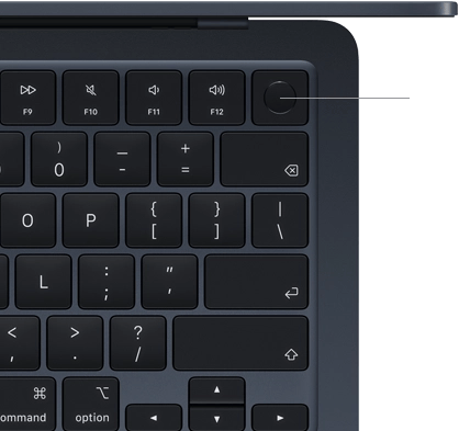 MacBook Air keyboard, top right, demonstrating the location of the Touch ID button