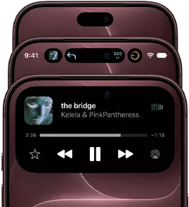 3 iPhone 18 Pros in Burgundy fanned out to show Dynamic Island in different modes: off, minimized, maximized