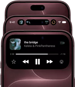 3 iPhone 18 Pros in Burgundy fanned out to show Dynamic Island in different modes: off, minimized, maximized