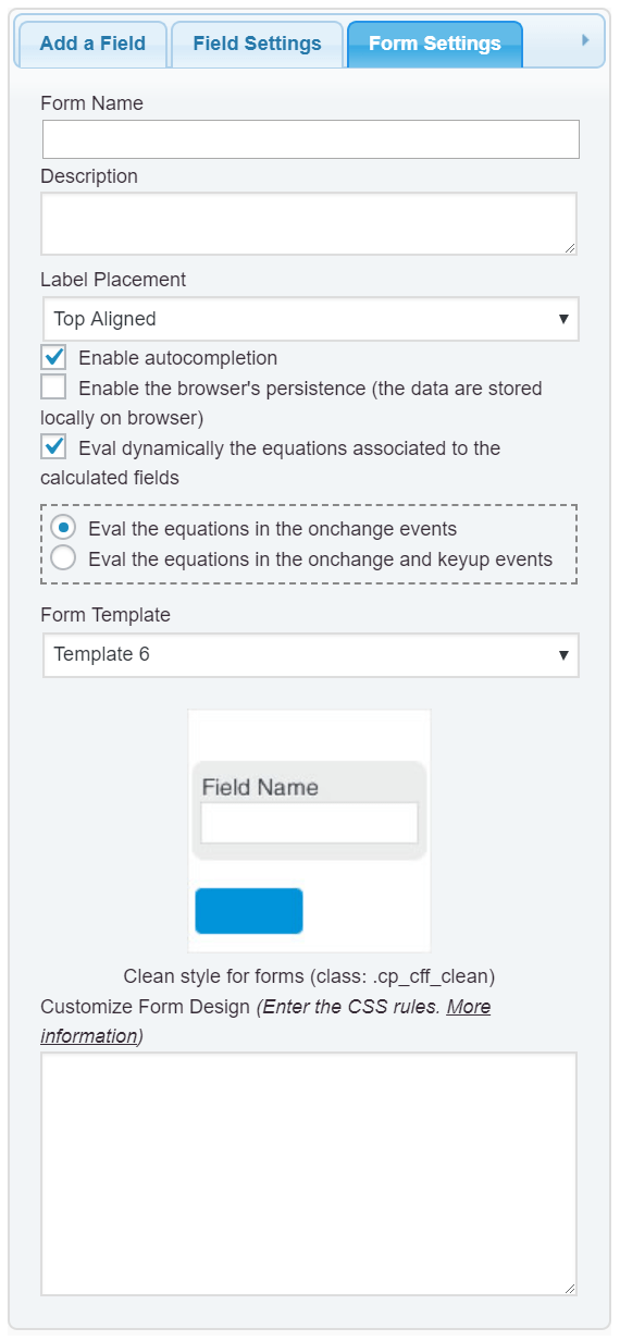 Form Settings Tab