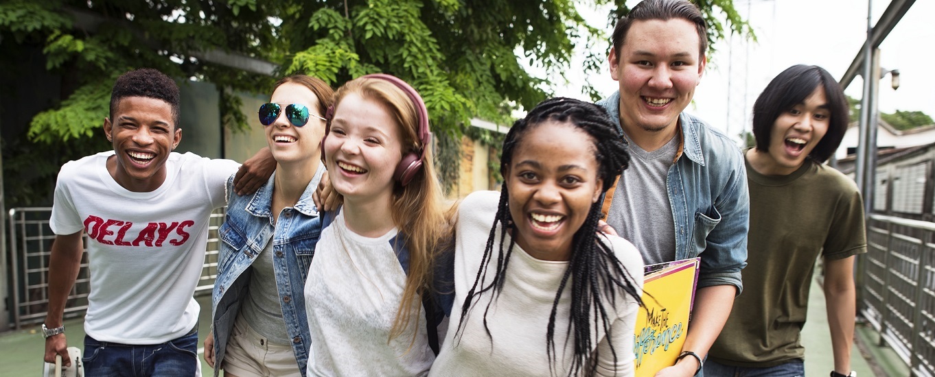 Diverse group of friends hanging out in the city