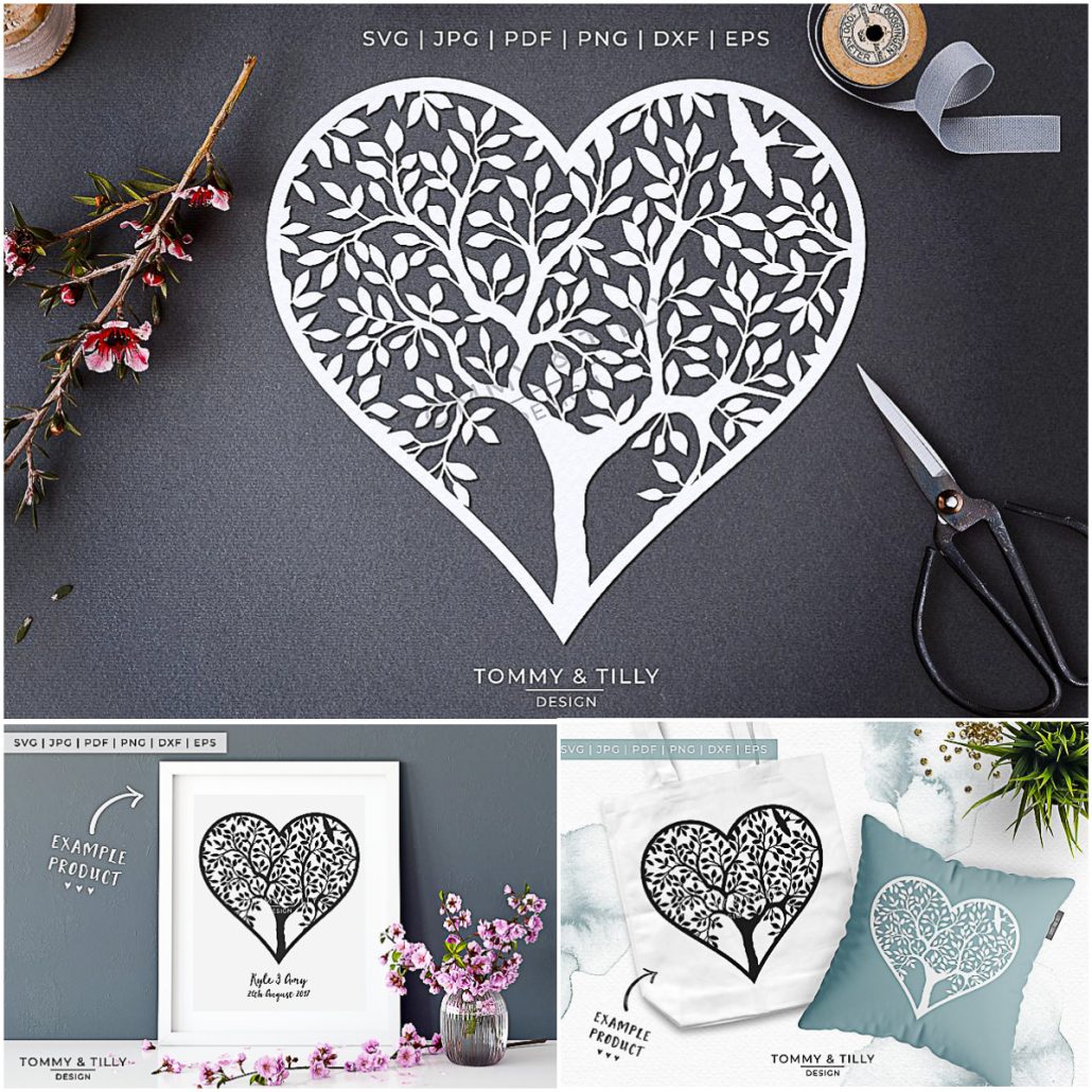 heart tree papercut template free download