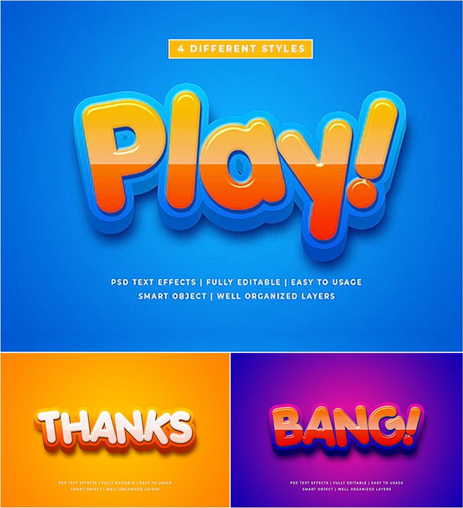 Cartoon colorful 3d text style effect mockup