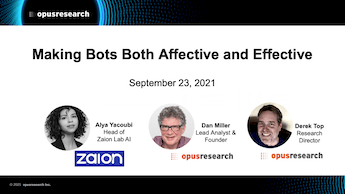 Webinar: “Making Bots Both Affective and Effective” | — Opus Research event banner