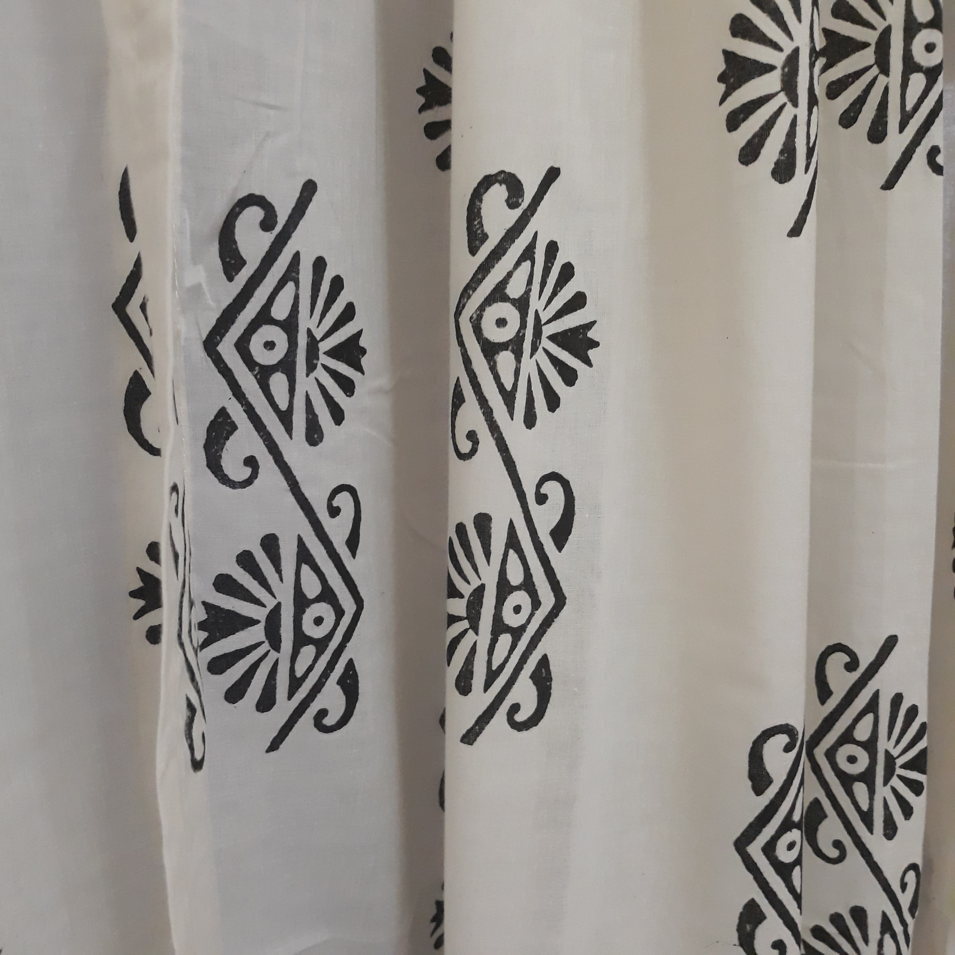Ethnic block printed sheer cotton decorative window curtain for living rooms