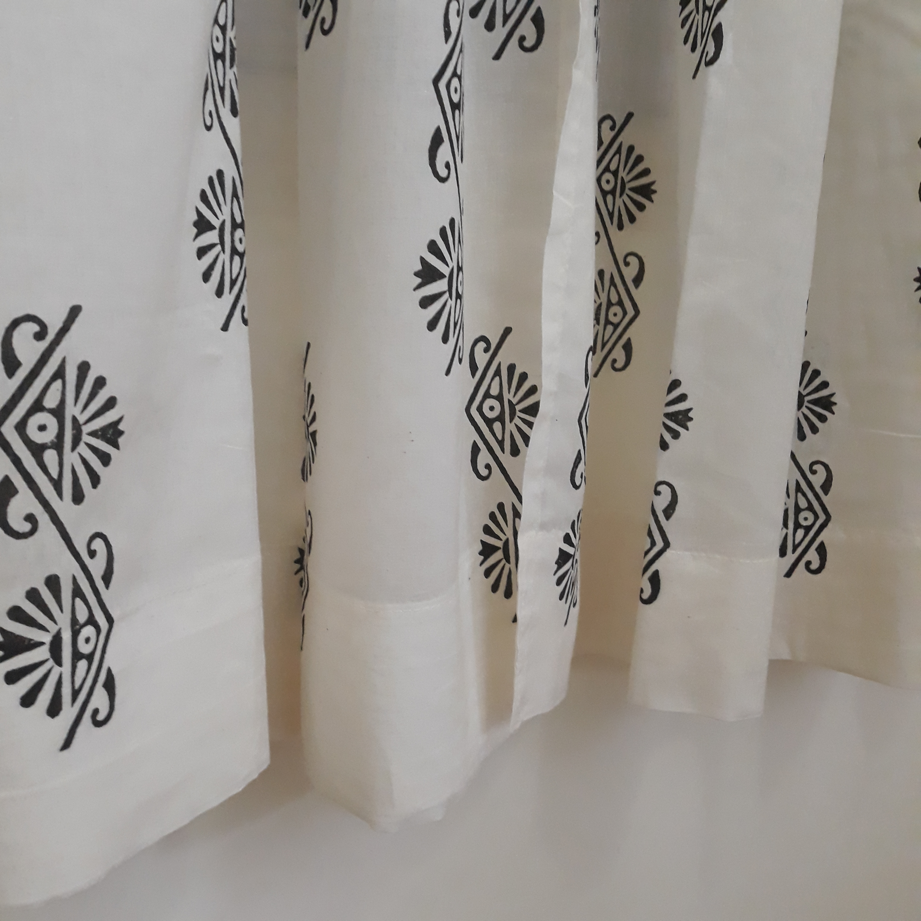Block printed sheer cotton decorative window curtains