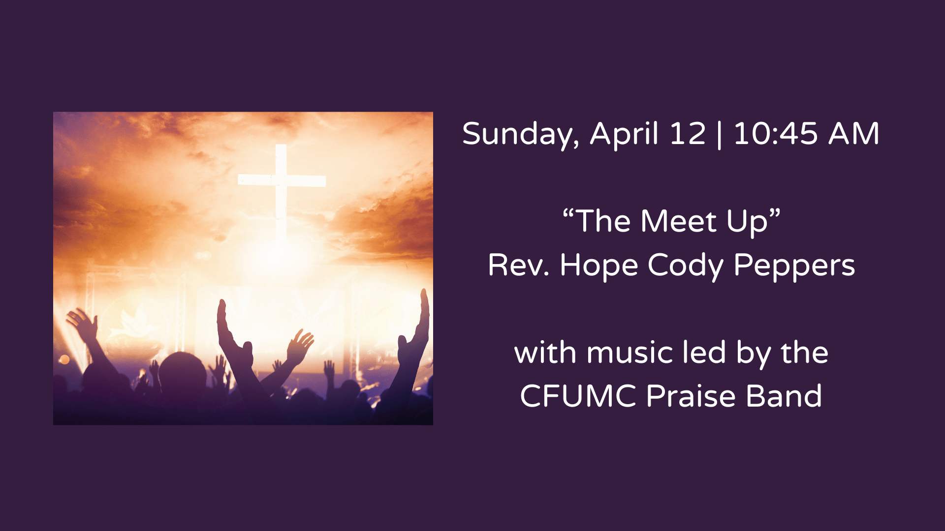 Rev. Hope Cody Peppers preaching Sunday, April 12