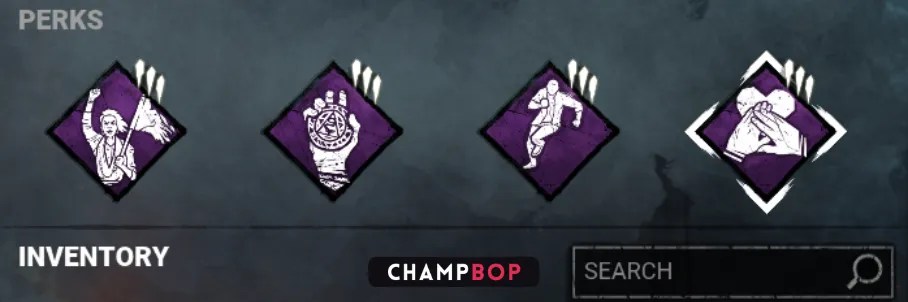 Inventory showing the perks: For the People, Soul Guard, Dead Hard, and Empathy in Dead by Daylight.