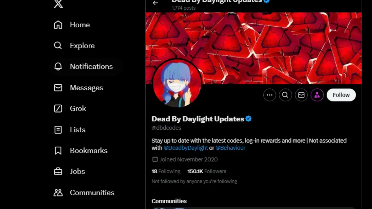 Dead by Daylight Updates Twitter page showing codes and log-in rewards for Dead by Daylight players.