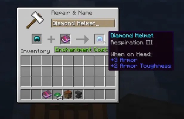 Respiration 3 enchantment in minecraft