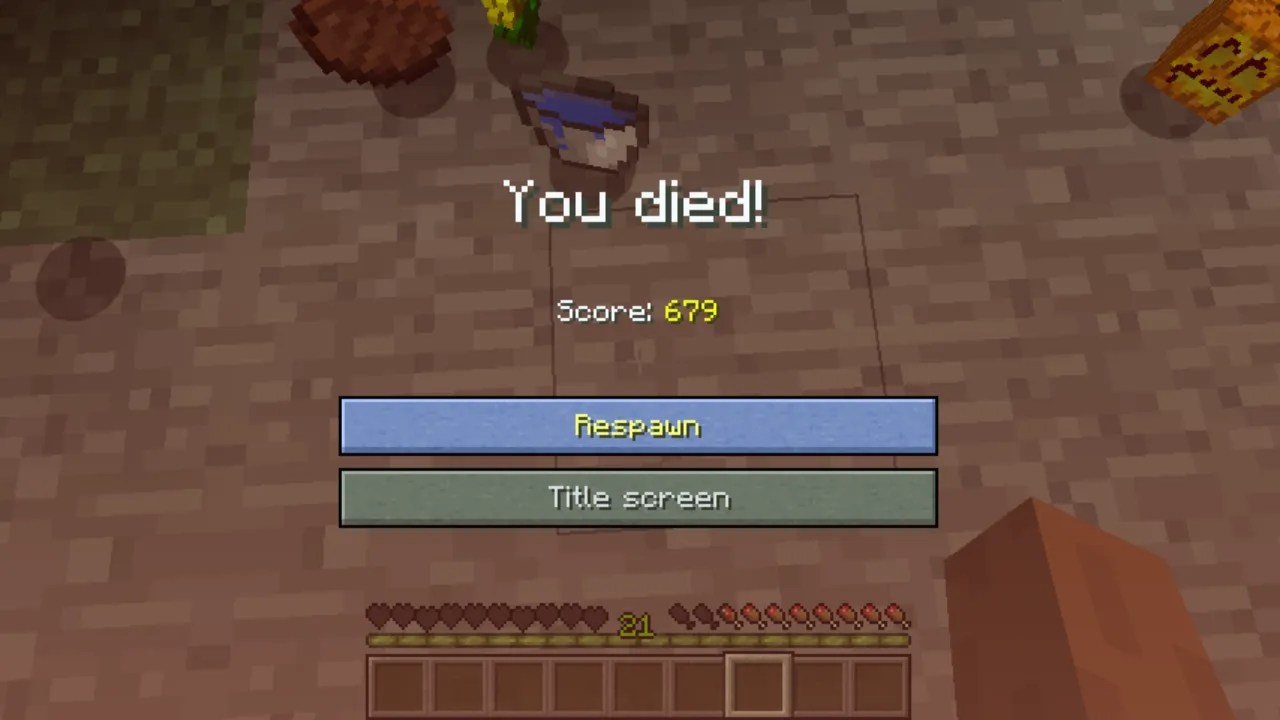 you died minecraft screen