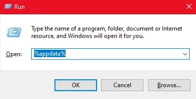 %appdata% in run dialog