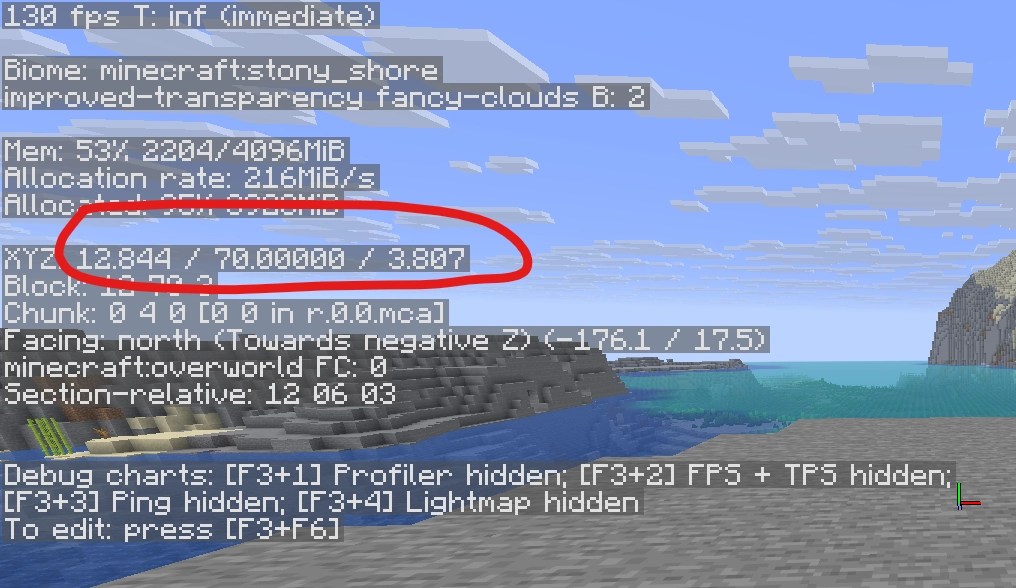Using f3 in java to find coordinates