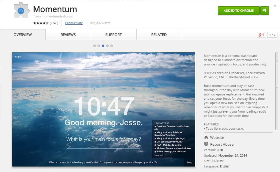 Our Favorite Google Chrome Extensions: Momentum