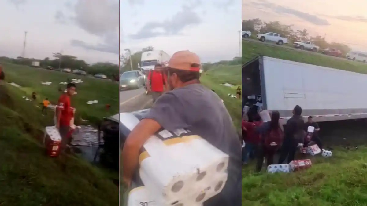 Volcadura de tráiler con papel higiénico desata rapiña en Cárdenas