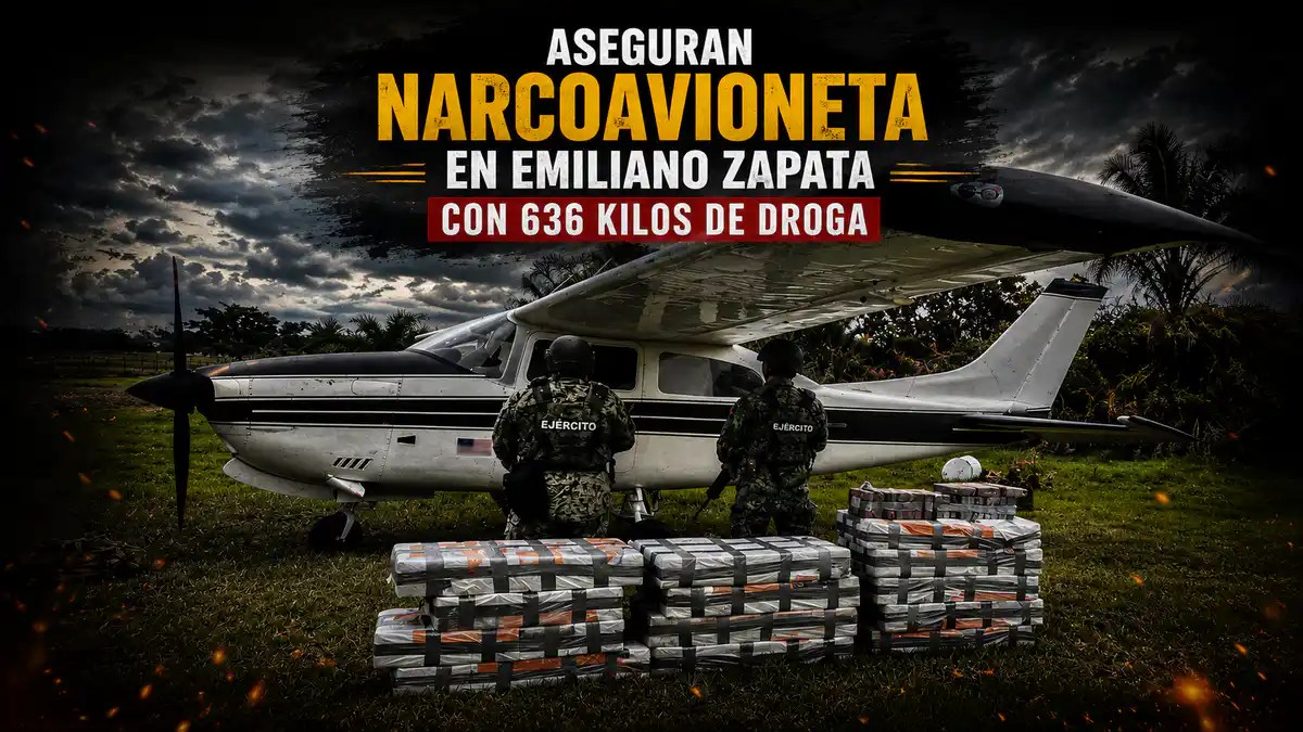 Aseguran avioneta con más de 600 kilos de cocaína en Emiliano Zapata, Tabasco