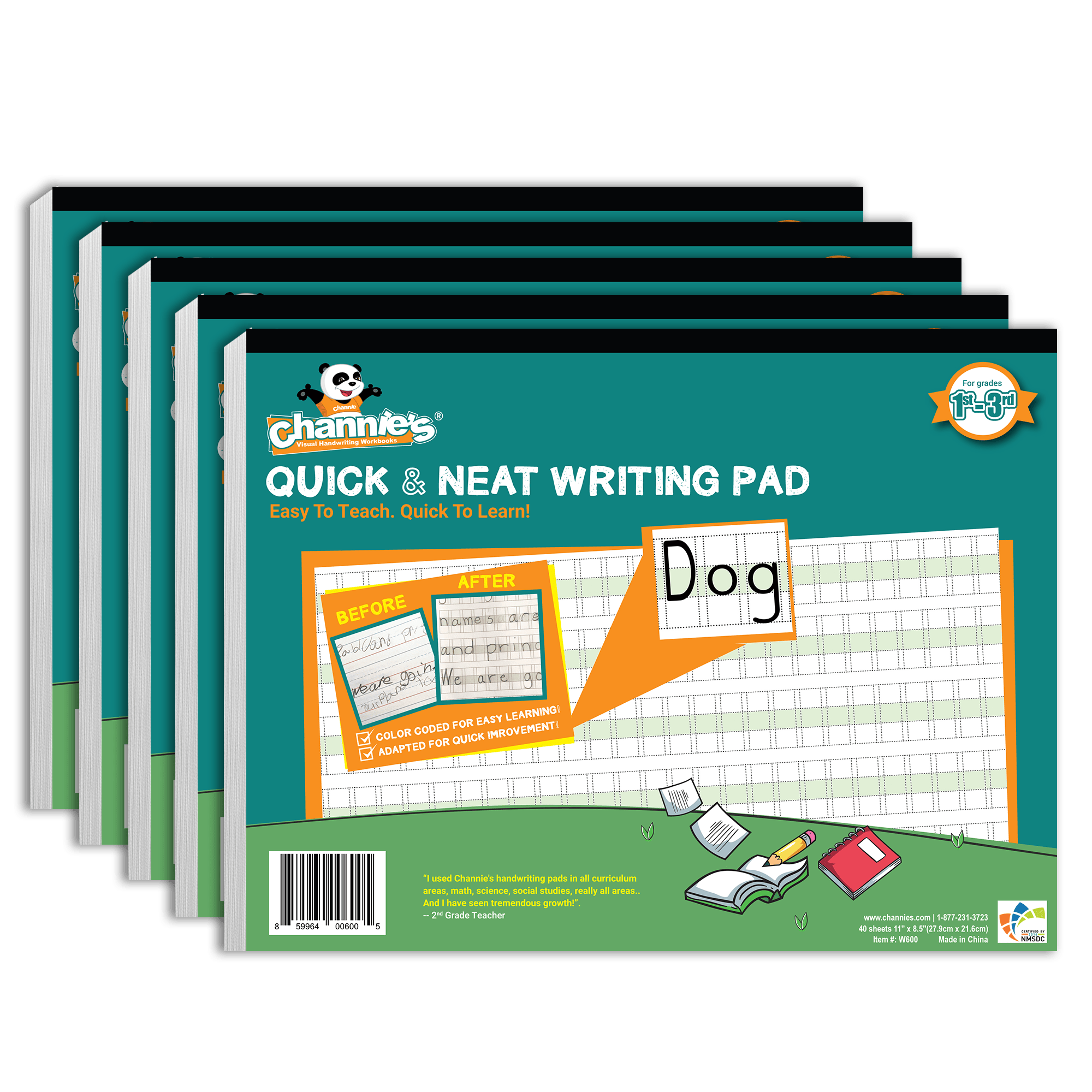 Quick & Neat Handwriting Practice Pad – Visual Blank Handwriting Paper with Color-Coded Guides - 5 Pack