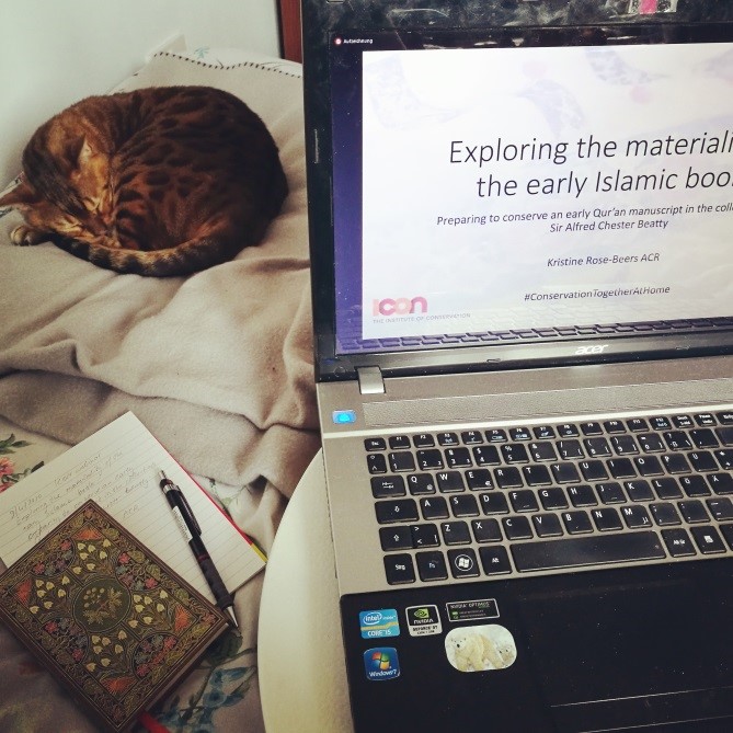 Watching a webinar of the Icon Conservation: Together at Home series