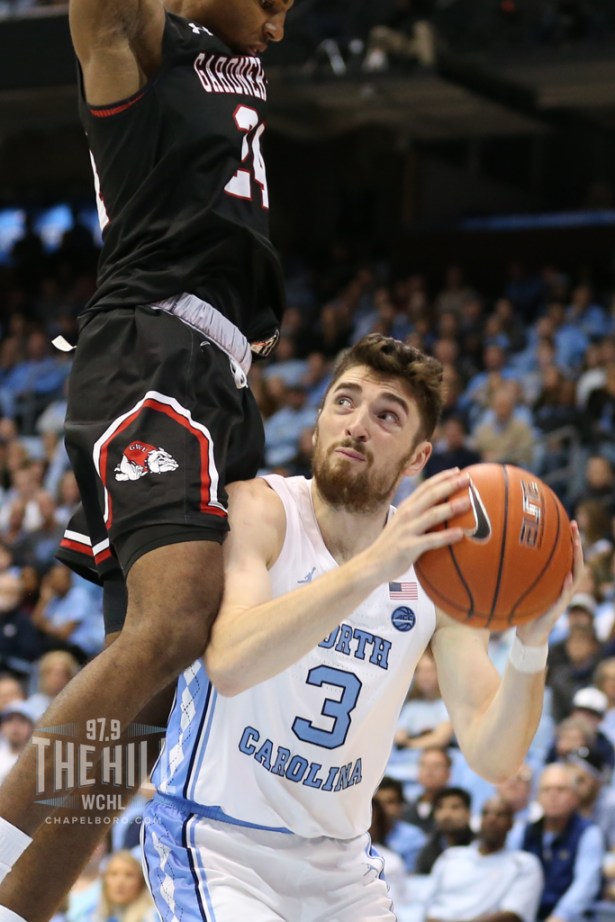 UNC-vs.-Gardner-Webb-025 Junior guard Andrew Platek gave the Tar Heels nine points off the bench in a game in which they struggled to find a go-to scorer beyond Cole Anthony. (Photo via Todd Melet)