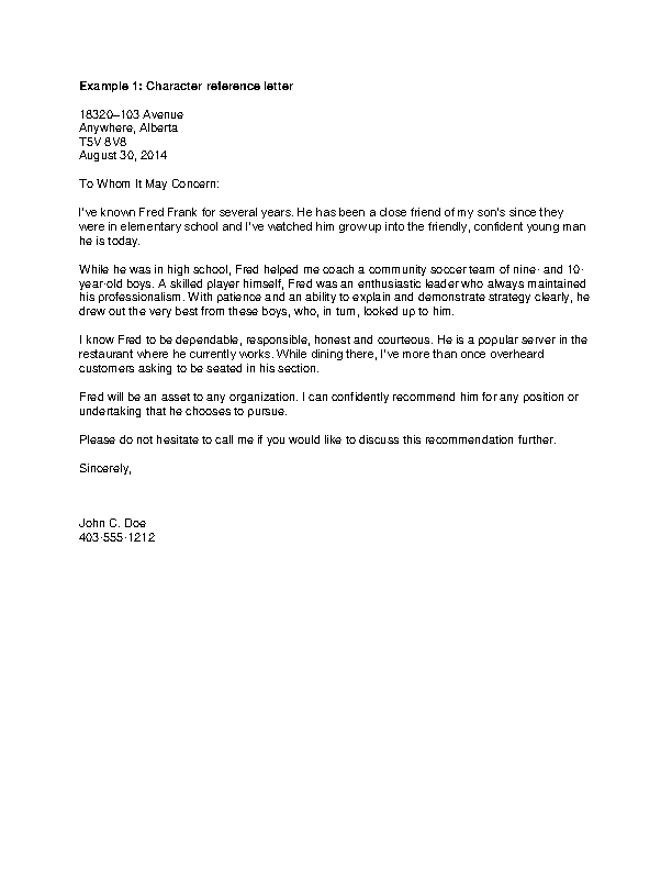 Sample Character Reference Letter Template For Student Character Reference Letter