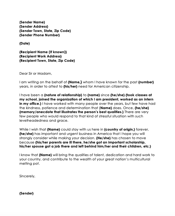 Sample Of Character Reference Letter For Immigration Character Reference Letter