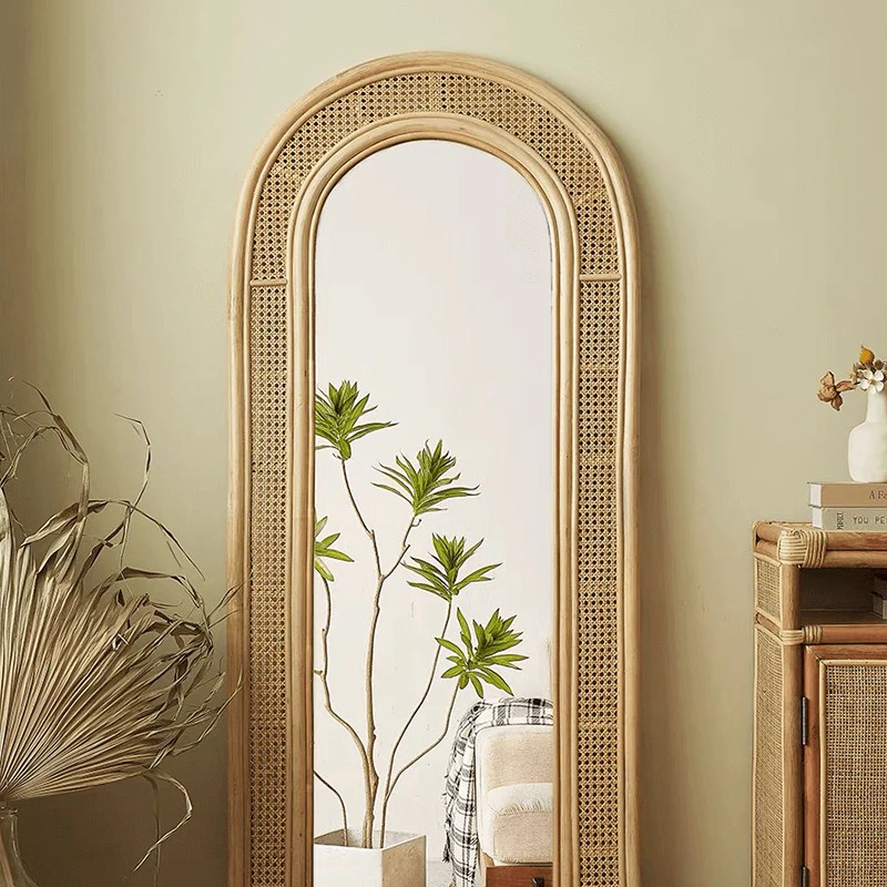 Boho rattan frame full length mirror