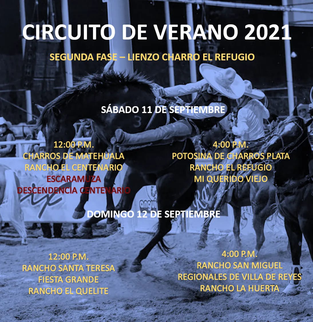 LA SEGUNDA FASE DEL «V CIRCUITO DE VERANO» SERA ESTE 11 Y 12 DE SEPTIEMBRE EN EL LIENZO DE RANCHO EL REFUGIO EN SAN LUIS POTOSI
