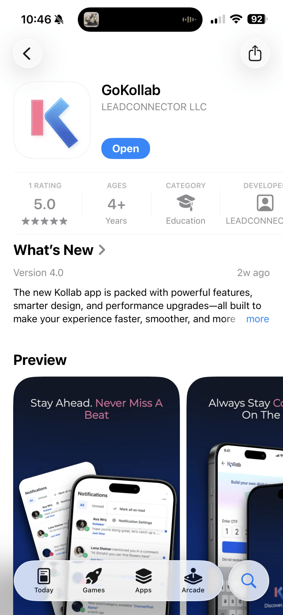 Screenshot of the GoKollab app listing on the Apple App Store