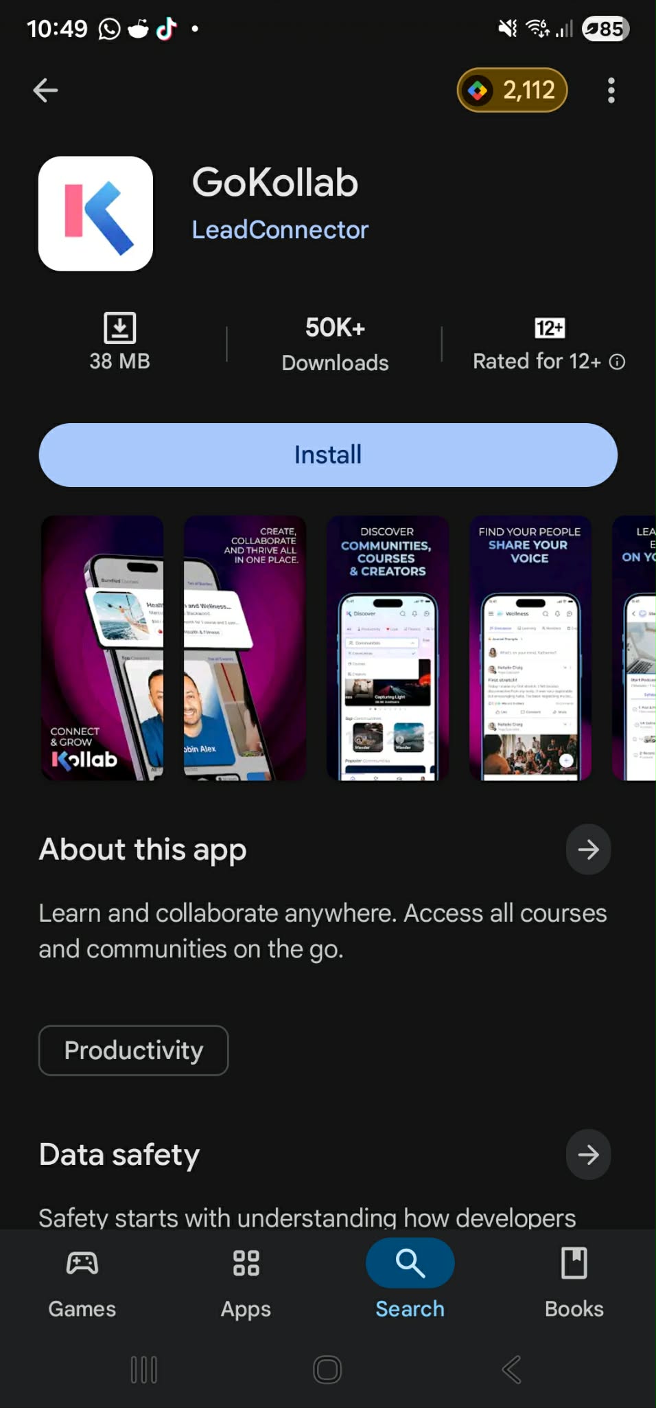 Screenshot of the GoKollab app listing on the Google Play Store