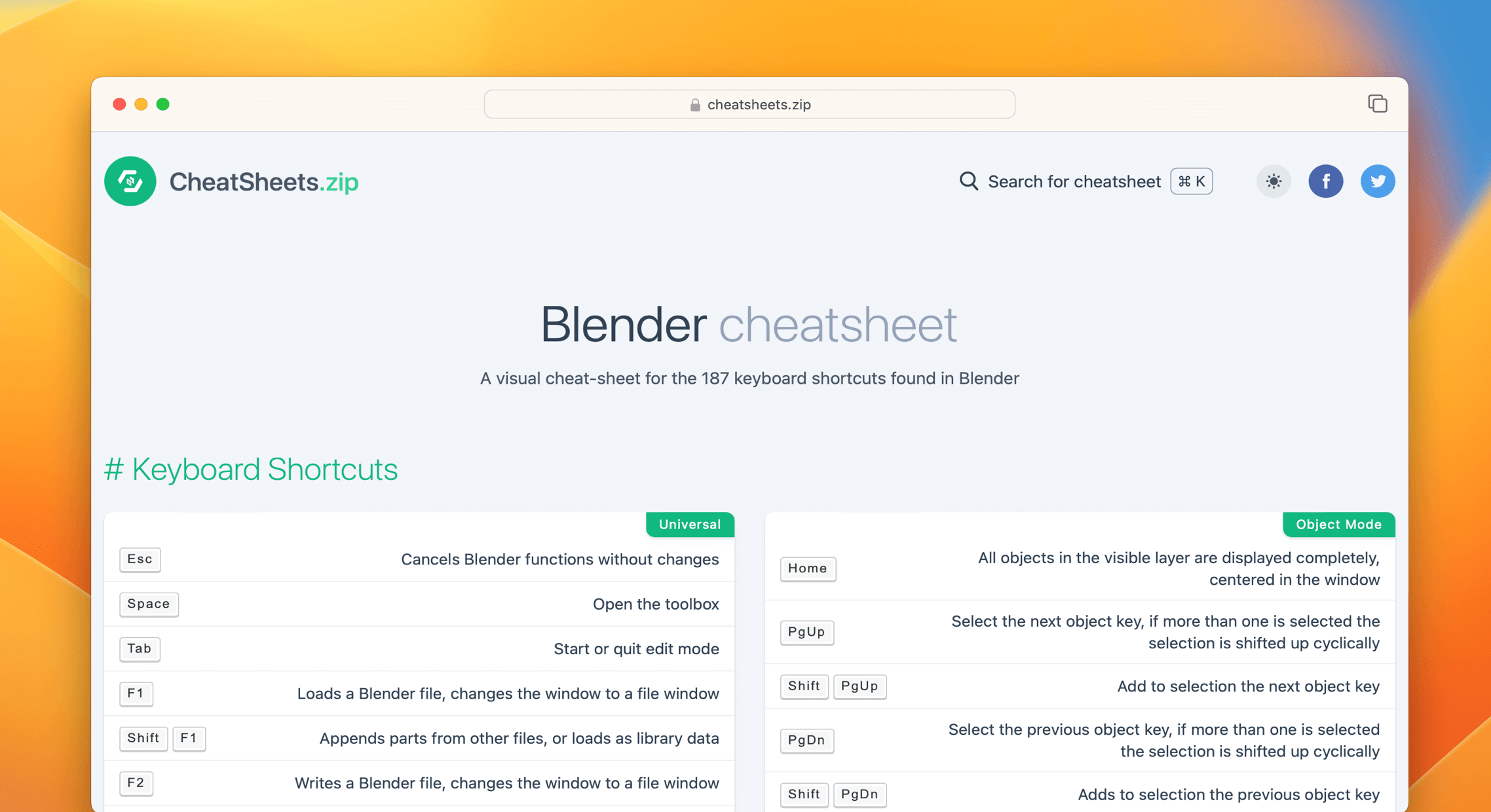 Blender Cheat Sheet Quick Reference
